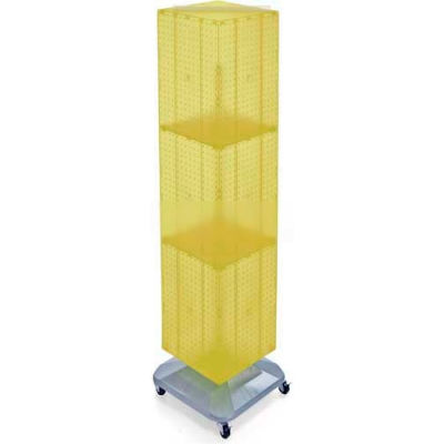 Global Approved 701465-YEL 4-Sided Interlocking Pegboard Floor Display W/ Wheels, 14" x 60", Yellow