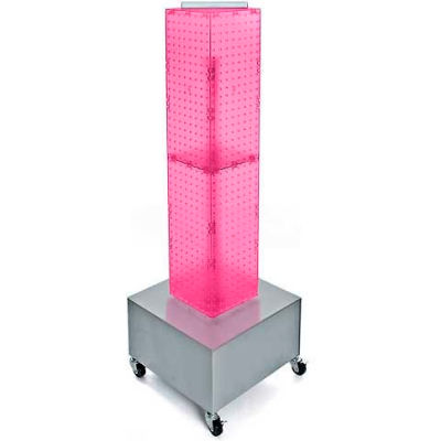 Global Approved 703386-PNK 4-Sided Interlocking Pegboard Display W/ Wheels, 8" x 40", Pink Opaque