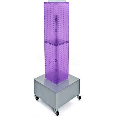 Global Approved 703386-PUR 4-Sided Interlocking Pegboard Display W/ Wheels, 8" x 40", Purple Opaque
