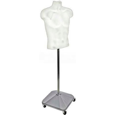 Global Approved 900500-WHT Plastic Male Torso On Wheeled Plastic Base, 60" OAH, White ,1 Piece