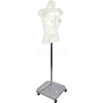 Global Approved 900505-WHT Plastic Female Form On Wheeled Plastic Base, 60" OAH, White ,1 Piece