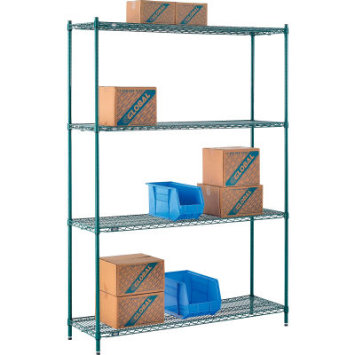 Nexel® Poly-Green®, 4 Tier, Wire Shelving Starter Unit, 60