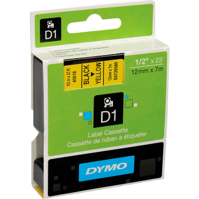 DYMO® D1 Standard Labels 1/2" Black on Yellow
