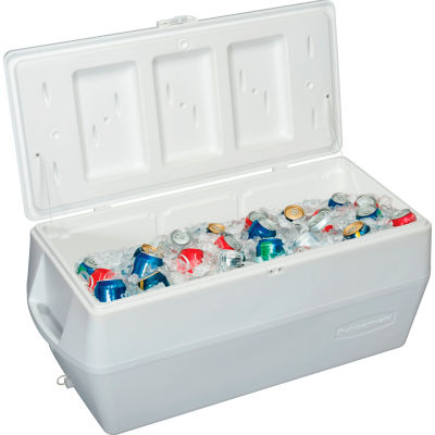 Rubbermaid FG2B8001TRWHT - Marine Cooler, 150 Qt. White, Polypropylene, 19"D x 45"W x 20-1/2"H