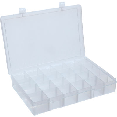 Durham Large Plastic Compartment Box LPADJ-CLEAR - Adjustable with 20 Dividers, 13-1/8x9x2-5/16 - Pkg Qty 5
