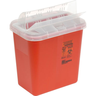 Covidien 2-Gallon Biohazard Sharps Container with Horizontal-Drop Opening Lid, Red
