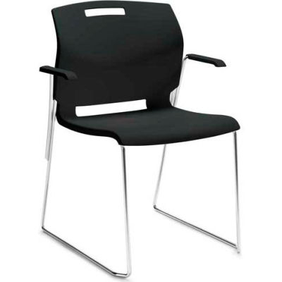 Global™ Stacking Chair with Arms - Plastic - Asphalt Night Black - Popcorn Series