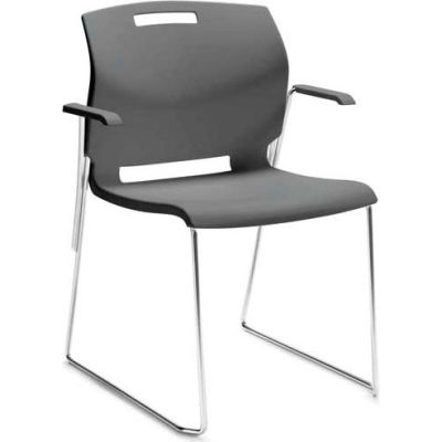 Global™ Stacking Chair with Arms - Plastic - Shadow Gray - Popcorn Series