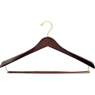 17" Wood Hanger for Men's Suit, Standard Hook, Walnut w/ Brass Hardware, 100/Case