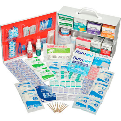 Global Industrial First Aid Kit - 2 Shelf Steel Cabinet, ANSI Compliant, 50-75 Person