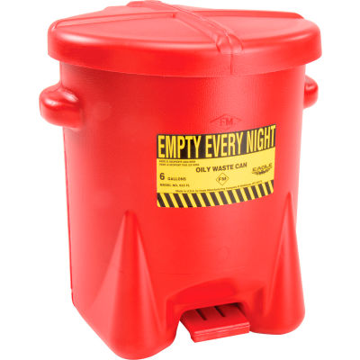 Eagle 6 Gallon Poly Waste Can W/ Foot Lever, Red - 933FL