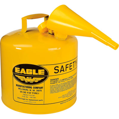 Eagle Type I Safety Can - 5 Gallon with Funnel - Yellow, UI-50-FSY