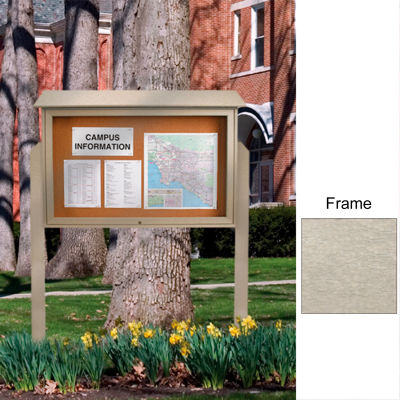 United Visual Products 45"W x 36"H Cork Top-Hinged Single Door Message Center with Light Gray Frame