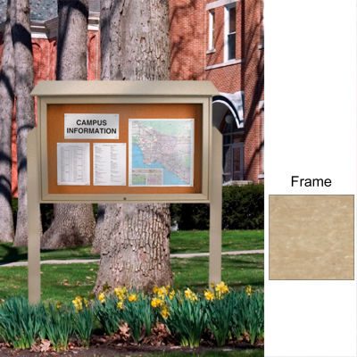 United Visual Products 45"W x 30"H Cork Top-Hinged Single Door Message Center with Sand Frame