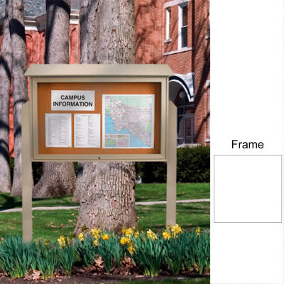 United Visual Products 45"W x 30"H Cork Top-Hinged Single Door Message Center with White Frame