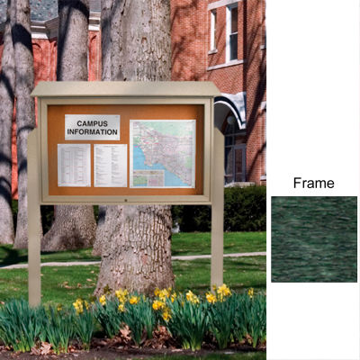 United Visual 45"W x 30"H Cork Top-Hinged Single Door Message Center with Woodland Green Frame