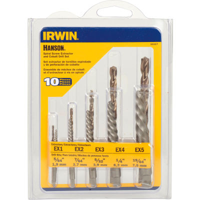 10 Pc. Set Spiral Flute Screw Extractors w/Cobalt Drill Bit