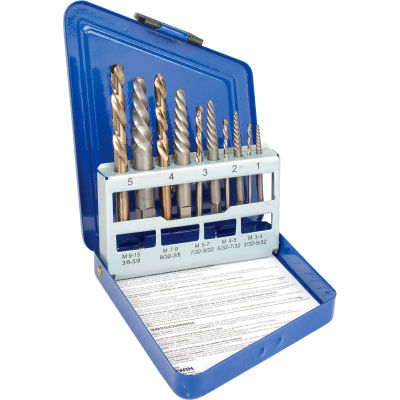 10-pc Spiral Extractor & Drill Bit Set in Metal Index