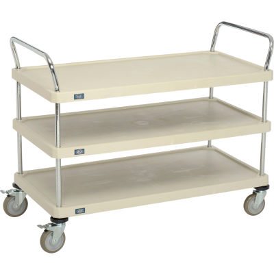 Nexel® Utility Cart, 3 Plastic Shelves, 24"W x 48"L x 39"H Polyurethane Brake Casters