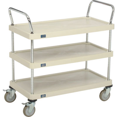 Nexel® Utility Cart, 3 Plastic Shelves, 18"W x 36"L x 39"H Polyurethane Brake Casters