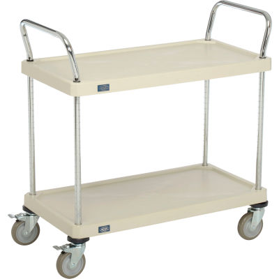 Nexel® Utility Cart, 2 Plastic Shelves, 18"W x 36"L x 39"H Polyurethane Brake Casters