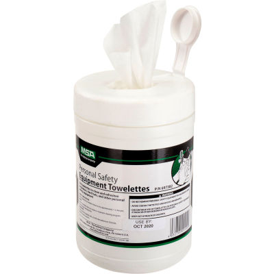 MSA Safety Respirator Towelettes, 4-1/4" x 6", 220/Canister, 697382