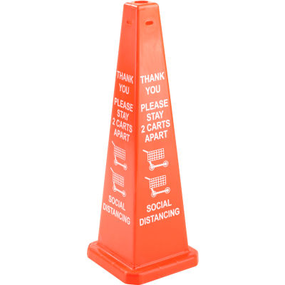 Cortina Lamba 03-600-75 Cone, Orange, 36", "Thank You Please Stay 2 Carts Apart Social Distancing"