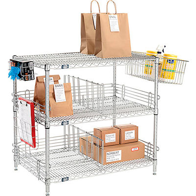 Nexelate® Silver Epoxy To Go Rack - 3 Wire Shelves, Dividers & Ledges - 60"W x 24"D x 34"H