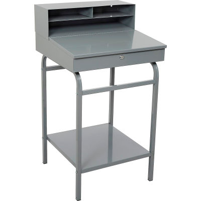 Winholt Shop Desk with Pigeonhole Riser 24"W x 22"D x 45"D Sloped Surface - Gray
