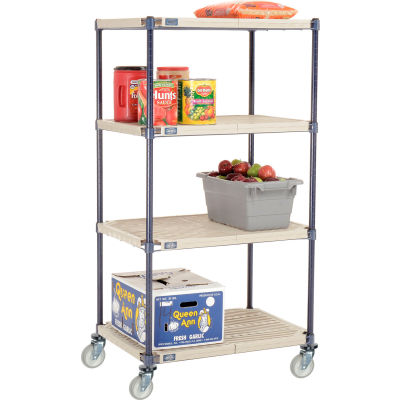Nexelite® Vented Plastic Mat Shelf Truck, 30"L x 21"W x 60"H, Polyurethane Swivel Casters