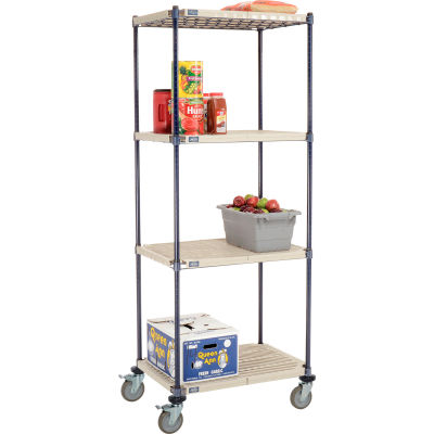 Nexelite® Vented Plastic Mat Shelf Truck, 30"L x 21"W x 80"H, Polyurethane Brake Casters