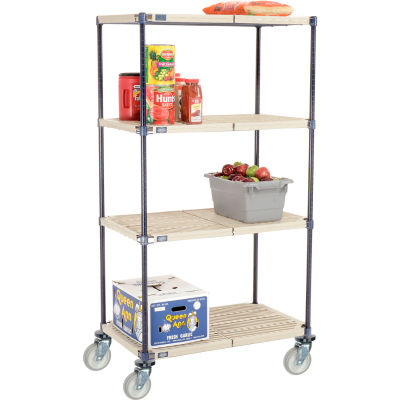 Nexelite® Vented Plastic Mat Shelf Truck, 36"L x 21"W x 69"H, Polyurethane Swivel Casters