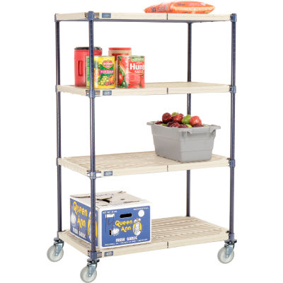 Nexelite® Vented Plastic Mat Shelf Truck, 36"L x 18"W x 69"H, Polyurethane Swivel Casters