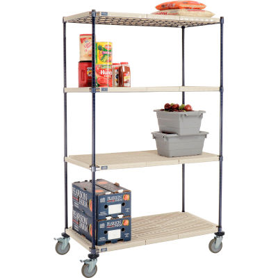 Nexelite® Vented Plastic Mat Shelf Truck, 48"L x 21"W x 69"H, Polyurethane Brake Casters