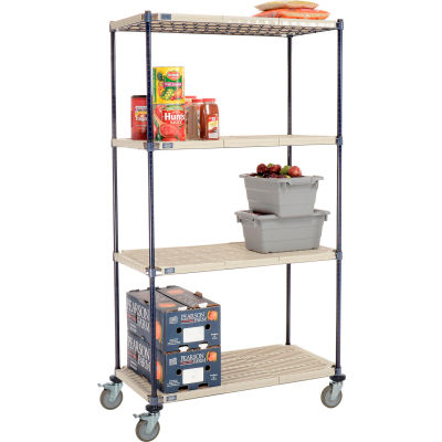 Nexelite® Vented Plastic Mat Shelf Truck, 42"L x 21"W x 80"H, Polyurethane Brake Casters