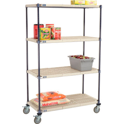 Nexelite® Vented Plastic Mat Shelf Truck, 42"L x 21"W x 69"H, Polyurethane Brake Casters