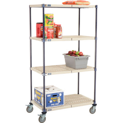 Nexelite® Vented Plastic Mat Shelf Truck, 36"L x 21"W x 69"H, Polyurethane Brake Casters