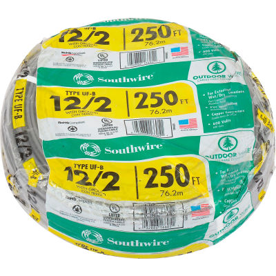 Southwire 13055955 UF-B Underground Feeder Cable, 12/2 AWG, 250 ft