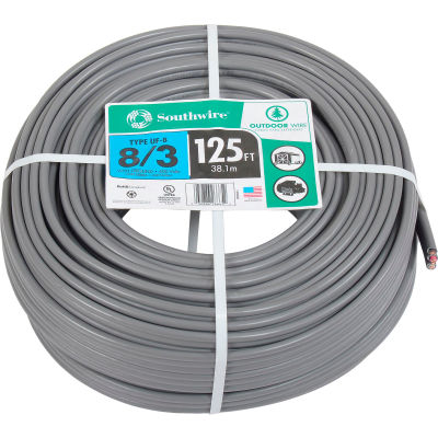 Southwire 14783502 UF-B Underground Feeder Cable, 8/3 AWG, 125 Ft ...