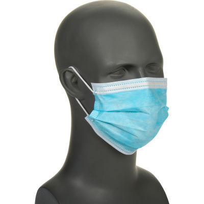 Defend® MK-1246 Breathe E-Z Dual Fit Ear-Loop Face Mask, Pleated, Blue, 50/Box