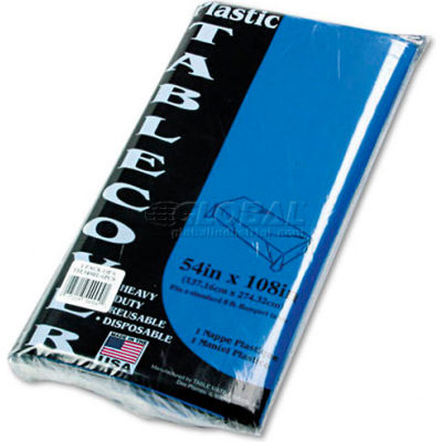 Tablemate® TBL549BL, Rectangular Tablecover, 54"W x 108"L, Plastic, Blue, 6/Pack