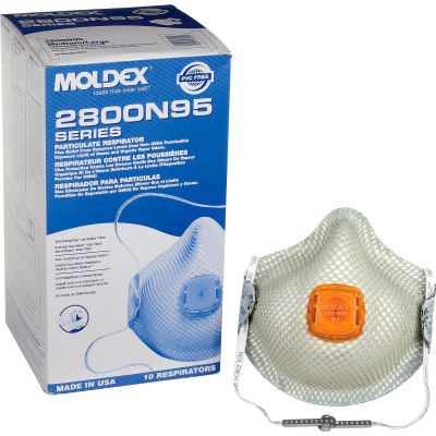 Moldex 2800N95 2800 Series N95 Particulate Respirators, HandyStrap& Ventex Valve, M/L, 10/Box