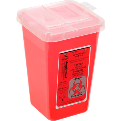 1-Quart Phlebotomy Sharps Container, Dual Openings, 6-7/16"H x 4-1/4"W x 4-1/4"D, Red