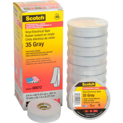 3m Scotch® Vinyl Electrical Color Coding Tape 35-Gray, 3/4" X 66', 80610834063 - Pkg Qty 10