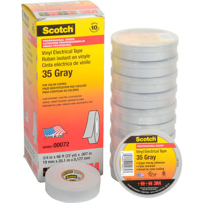 3m™ Scotch® Vinyl Electrical Color Coding Tape 35-Gray, 3/4" X 66' - Pkg Qty 10