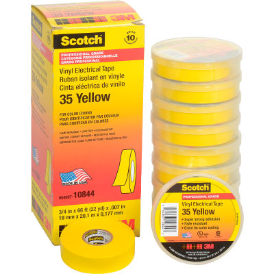 3M Scotch® Vinyl Electrical Color Coding Tape 35-Yellow, 3/4" X 66', 80610833966 - Pkg Qty 10