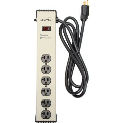 Leviton 5100-IS2 120V 20A Surge Protected, 6-Outlet Strip, Heavy Duty, Gray