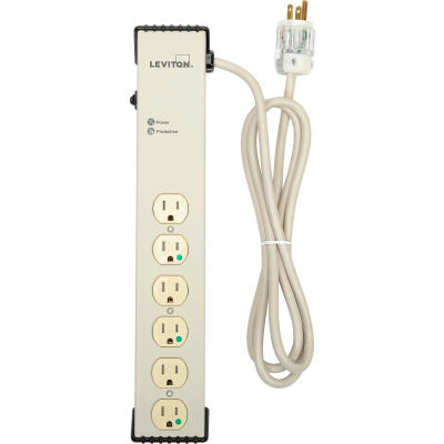 Leviton 5300-HTS Surge Protected 6-Outlet-HG Tamper-Resistant Strip, 120V 15A