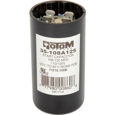 Rotom 108B, 108-130MFD, 110/125V, Start Capacitor, Round