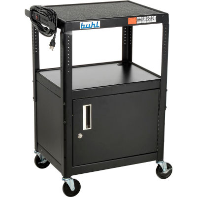 Steel Cart, Adj. 26" To 42" w/ Locking Security Cabinet And Electric